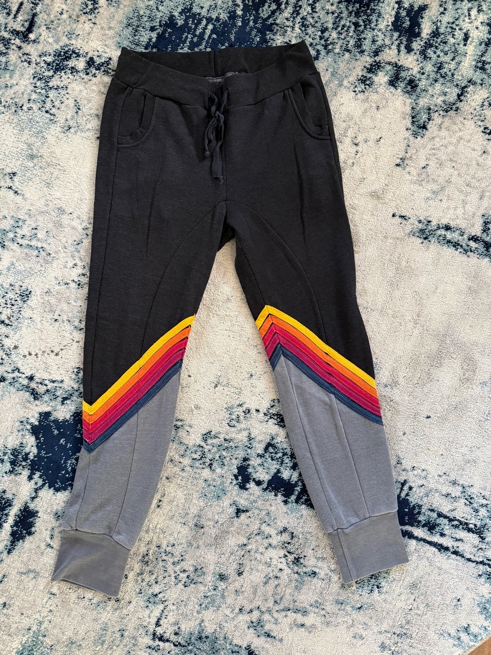 Aviator Nation Black and Grey Joggers with Rainbow Chevron Legs